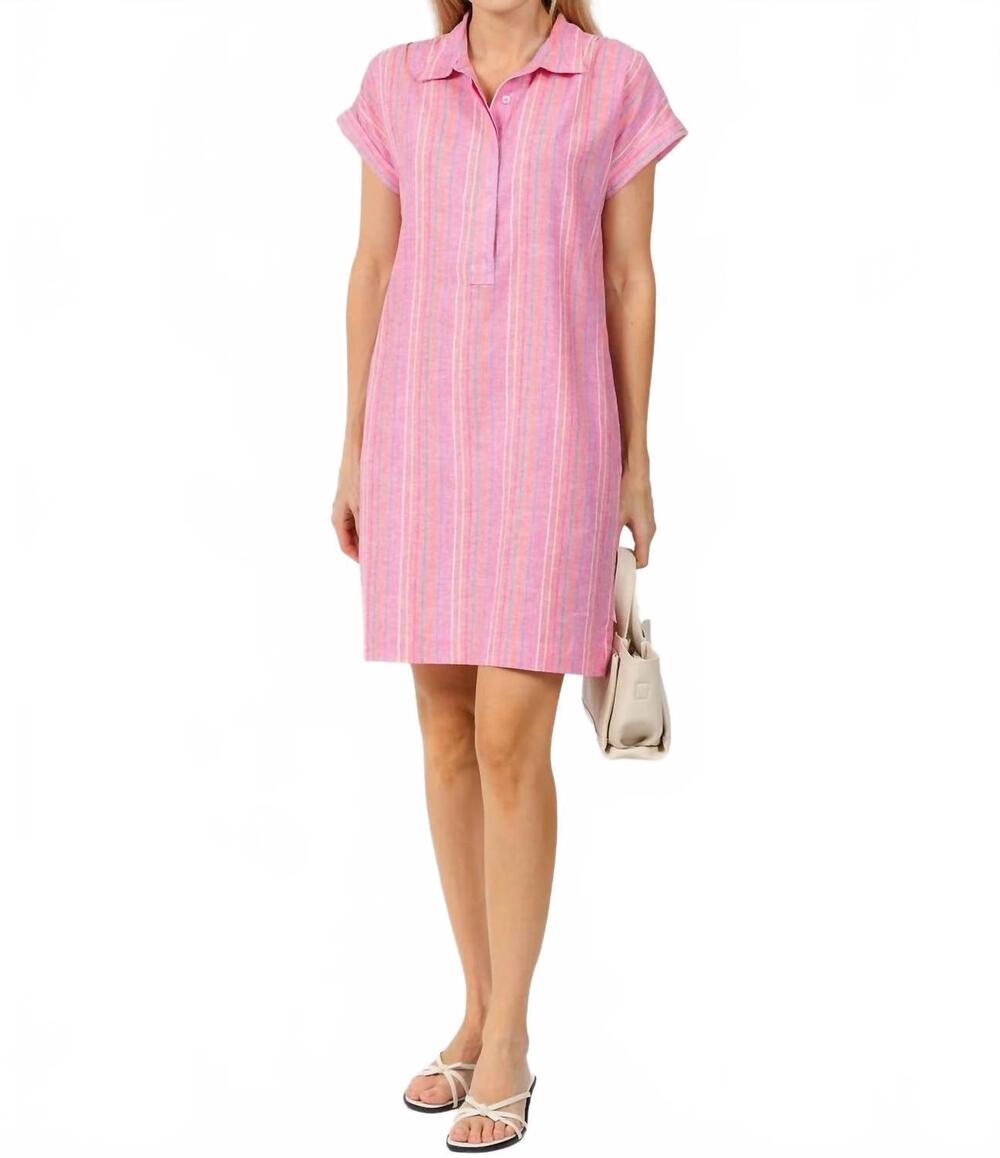 NEW PURE AMICI ivonne stripe linen dress in petal